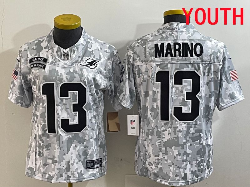 Youth Miami Dolphins 13 Marino Nike Arctic Camo 2025 Salute to Service Limited NFL Jersey style 1